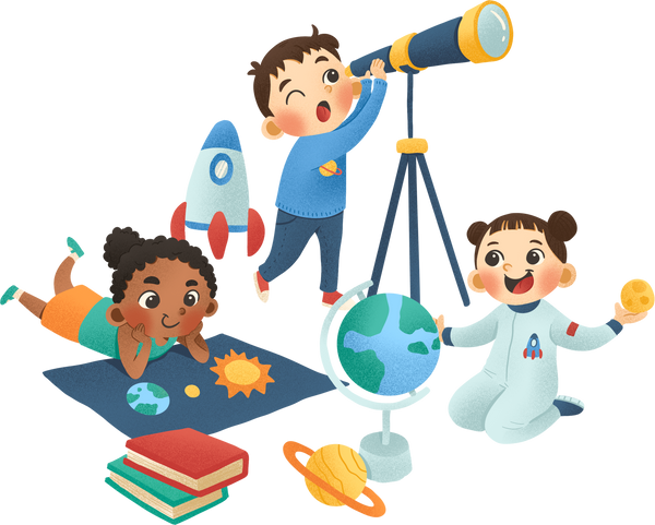 Kids Learning Astronomy Illustration